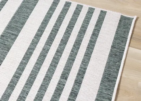 5' X 8' Green And Gray Striped Area Rug