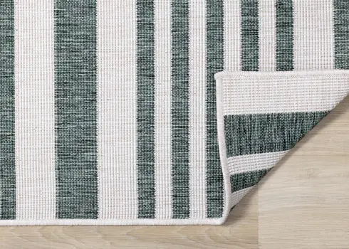 5' X 8' Green And Gray Striped Area Rug