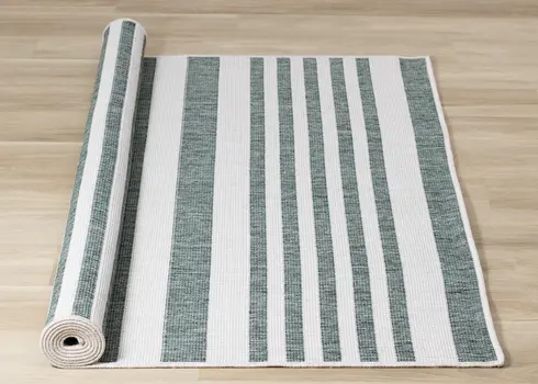 5' X 8' Green And Gray Striped Area Rug