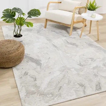 5' X 8' Cream And Gray Abstract Area Rug