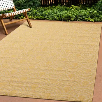 8' X 11' Yellow And White Geometric Area Rug