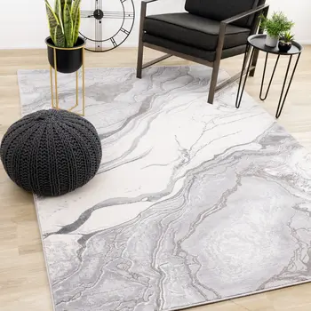 7' X 10' Gray And Off White Abstract Area Rug