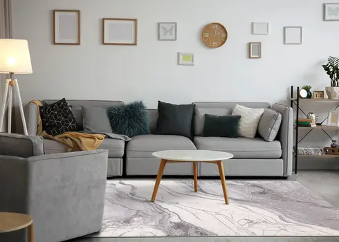 7' X 10' Gray And Off White Abstract Area Rug