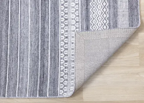 5' X 8' Gray And White Striped Hand Woven Area Rug