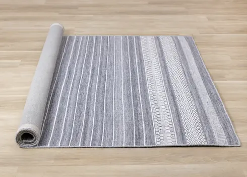 5' X 8' Gray And White Striped Hand Woven Area Rug