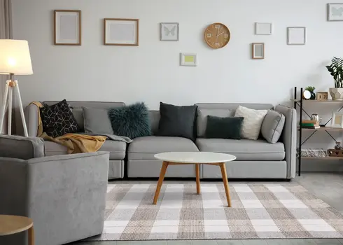 8' X 11' Cream And Gray Geometric Hand Woven Area Rug