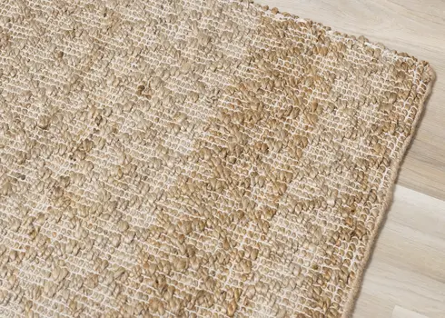 5' X 8' Beige And Light Brown Jute Geometric Hand Woven Area Rug