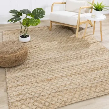 8' X 11' Beige And Light Brown Jute Geometric Hand Woven Area Rug