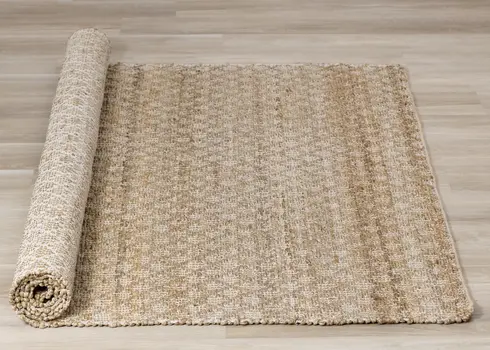 8' X 11' Beige And Light Brown Jute Geometric Hand Woven Area Rug