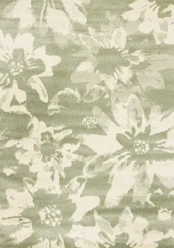 5' X 8' Green And Cream Botanical Leaves Area Rug