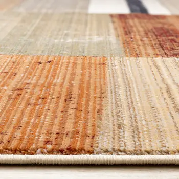 5' X 8' Beige And Orange Geometric Area Rug