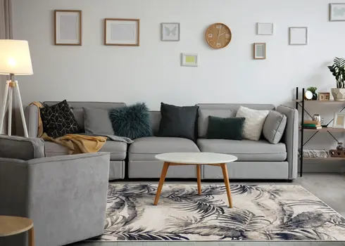 5' X 8' Cream And Gray Botanical Leaves Area Rug