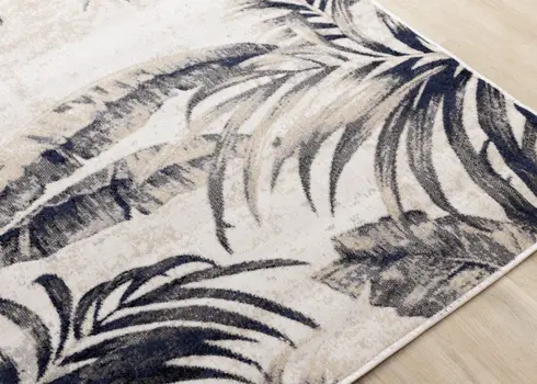 5' X 8' Cream And Gray Botanical Leaves Area Rug