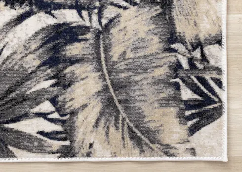 5' X 8' Cream And Gray Botanical Leaves Area Rug