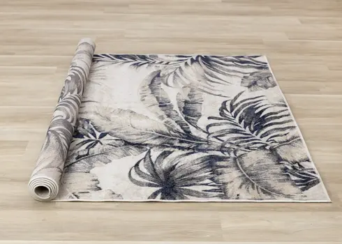 5' X 8' Cream And Gray Botanical Leaves Area Rug
