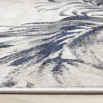 5' X 8' Cream And Gray Botanical Leaves Area Rug