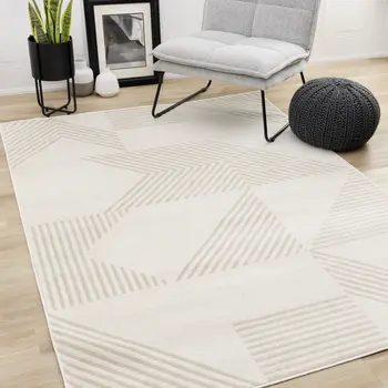 8' X 11' Cream And Beige Geometric Area Rug