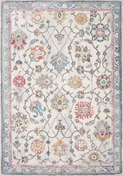 5' X 8' Cream And Blue Abstract Area Rug