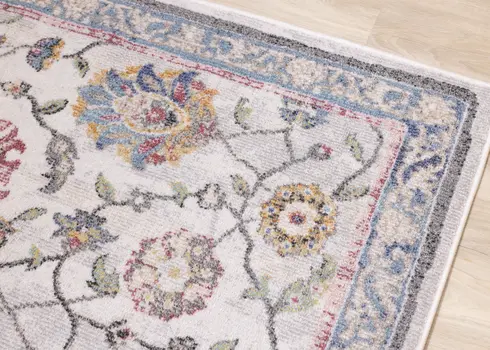 5' X 8' Cream And Blue Abstract Area Rug