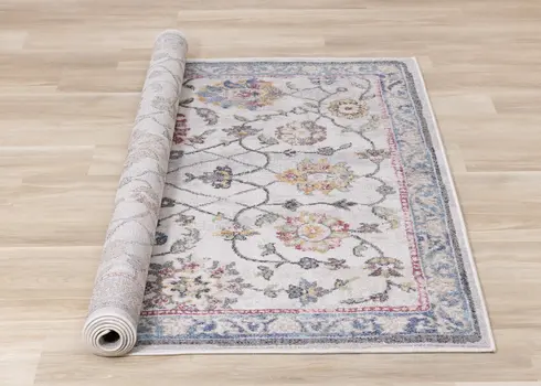 5' X 8' Cream And Blue Abstract Area Rug
