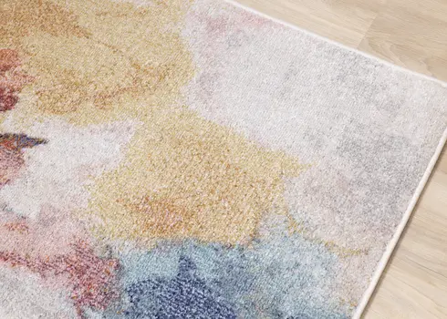 5' X 8' Cream And Blue Botanical Leaves Area Rug