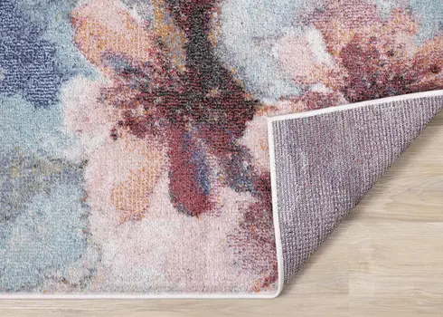 5' X 8' Cream And Blue Botanical Leaves Area Rug