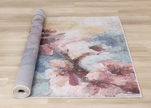 5' X 8' Cream And Blue Botanical Leaves Area Rug