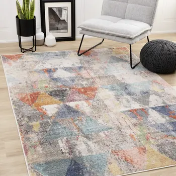 5' X 8' Gray And Pink Geometric Area Rug