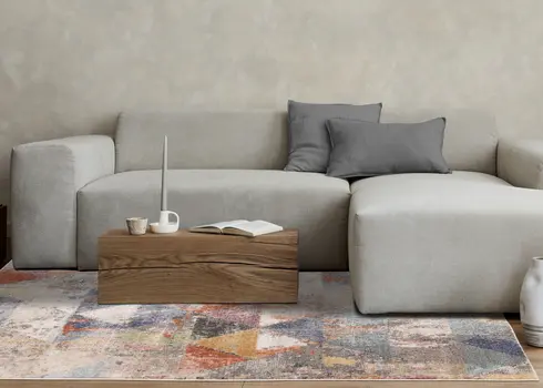 5' X 8' Gray And Pink Geometric Area Rug