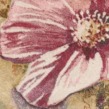 5' X 8' Yellow And Pink Botanical Leaves Area Rug