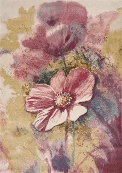 5' X 8' Yellow And Pink Botanical Leaves Area Rug