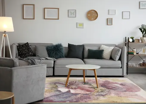 5' X 8' Yellow And Pink Botanical Leaves Area Rug