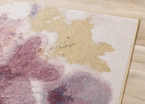 5' X 8' Yellow And Pink Botanical Leaves Area Rug