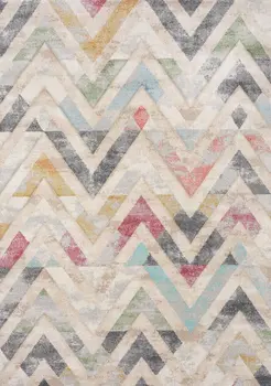 5' X 8' Cream And Blue Chevron Area Rug