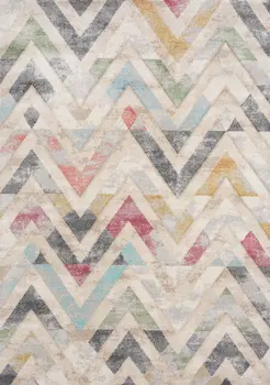 5' X 8' Cream And Blue Chevron Area Rug