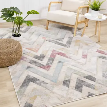 8' X 11' Cream And Blue Chevron Area Rug