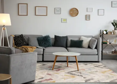 8' X 11' Cream And Blue Chevron Area Rug
