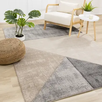 8' X 11' Gray And Beige Geometric Area Rug