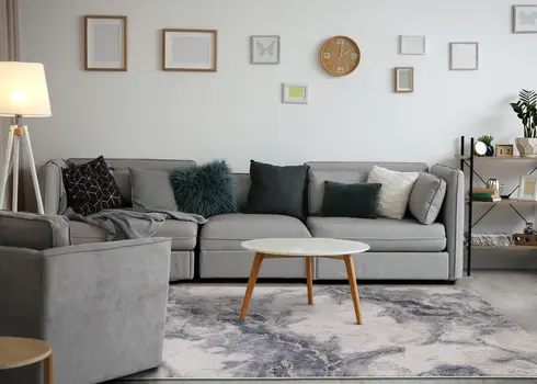 7' X 10' Blue And Cream Abstract Area Rug