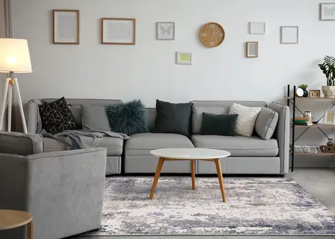 7' X 10' Blue And Beige Abstract Area Rug