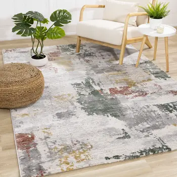 8' X 11' Gray And White Abstract Area Rug