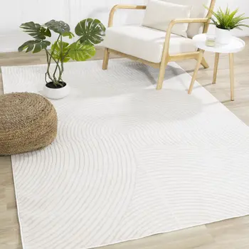 7' X 10' Cream And Beige Geometric Area Rug
