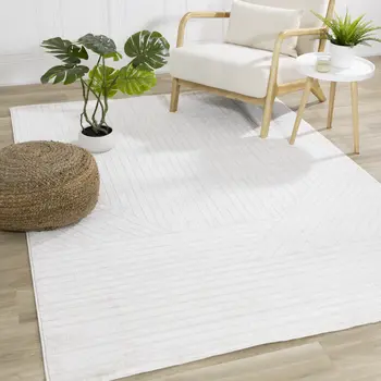 7' X 10' Cream And White Striped Area Rug