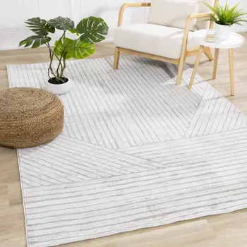 7' X 10' Gray And Off White Striped Area Rug