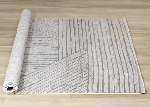 7' X 10' Gray And Off White Striped Area Rug