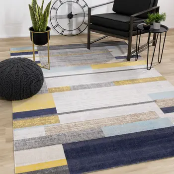 5' X 8' Gray And Yellow Geometric Area Rug