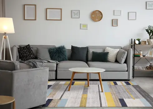 8' X 11' Gray And Yellow Geometric Area Rug