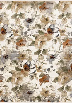 5' X 8' Cream And Blue Botanical Leaves Area Rug