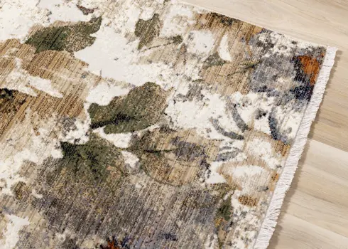 5' X 8' Cream And Blue Botanical Leaves Area Rug