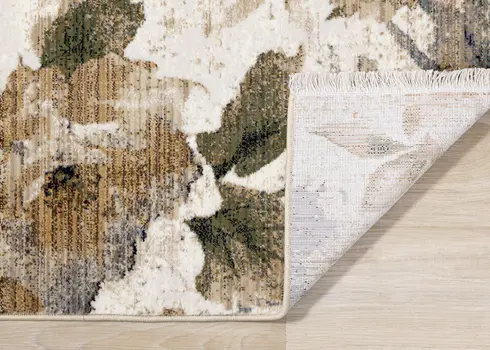 5' X 8' Cream And Blue Botanical Leaves Area Rug